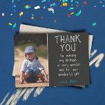 Boy Photo Modern Simple Barn Birthday Tack Kort<br><div class="desc">Tack för ditt kort, Barn Modern Simple Birthday. Modern och enkel design. Ett underbart tack på födelsedagen för dina vänner och din familj - tack för dina gåvor, kort och önskemål. Lägg till fotot och anpassa kortet med ditt namn och din text. Underbart tack för att du fick kort för...</div>