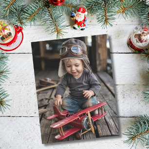 Boy Pilot & Airplane Funny Julfotfoto Anpassningsb Vykort