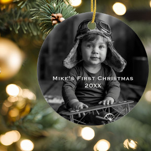 Boy Pilot Airplane Photo Aviation Cute jul Julgransprydnad Keramik