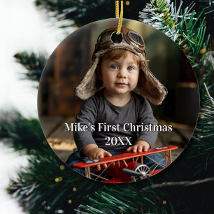 Boy Pilot Airplane Photo Aviation Cute jul Julgransprydnad Keramik