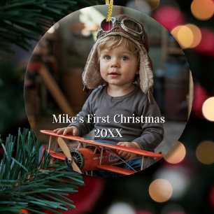 Boy Pilot Flygplan Aviation Cute Photo jul Julgransprydnad Keramik