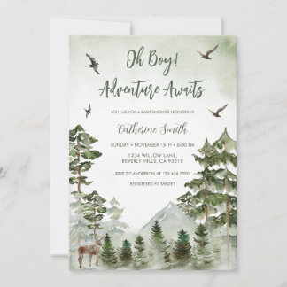 Boy Pine Tree Deer Mountain Forest Baby Shower  Inbjudningar