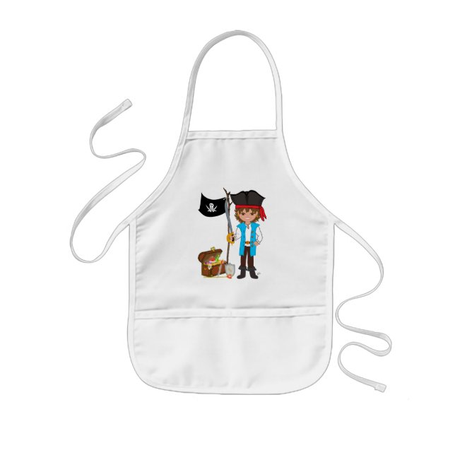 Boy Pirat med Treasure och Flagga Apron Barnförkläde (Framsidan)
