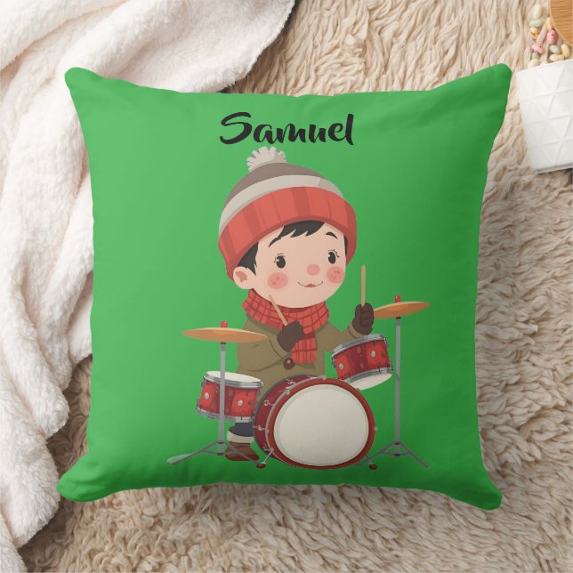 boy playing drums Christmas holiday Throw Pillow Kudde (Filt)