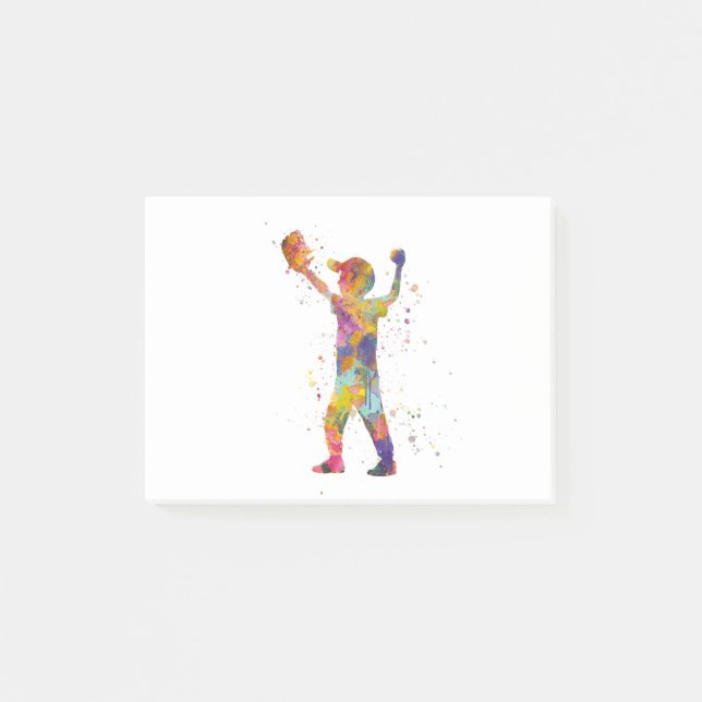 Boy plays baseball in watercolor post-it block (Framsida)