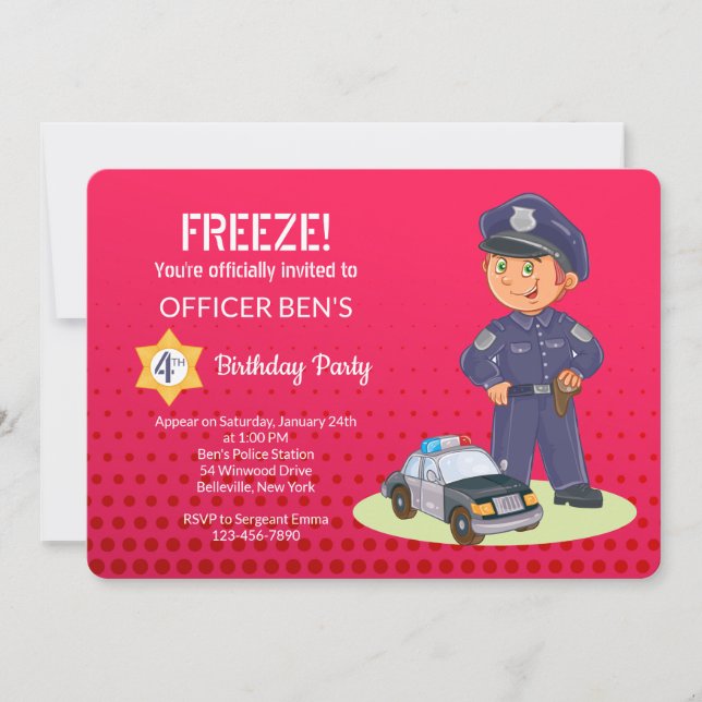 Boy Policeman Födelsedagsfest inbjudan (Framsida)