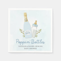 Boy Poppin Flaskor Baby Shower Blue