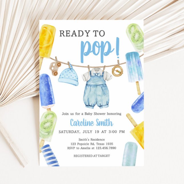 Boy Popsicle Baby Shower Inbjudningar (Boy Ready to Pop Popsicle Baby Shower Invitation)