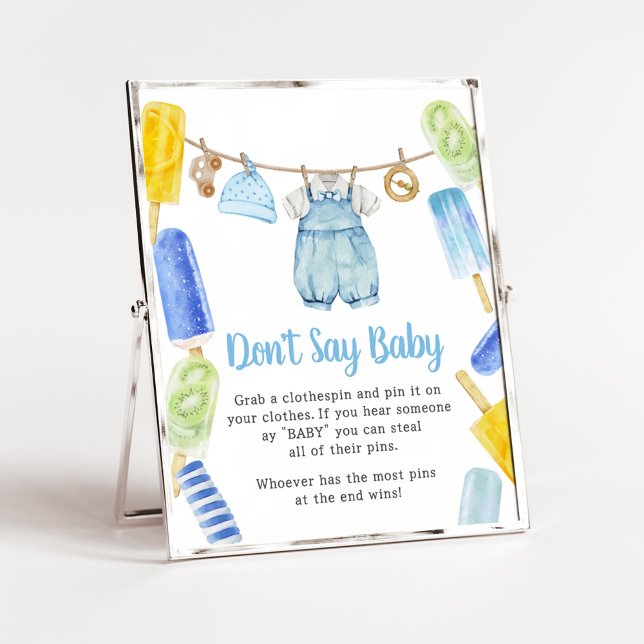 Boy Popsicle Baby Shower Säg inte Baby Poster (Popsicle Baby Shower Don't Say Baby Sign)