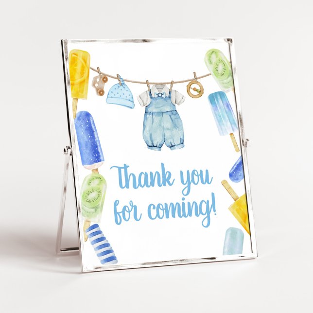 Boy Popsicle Baby Shower Tack för att du kom Poster (Popsicle Baby Shower Thank you for Coming Sign)