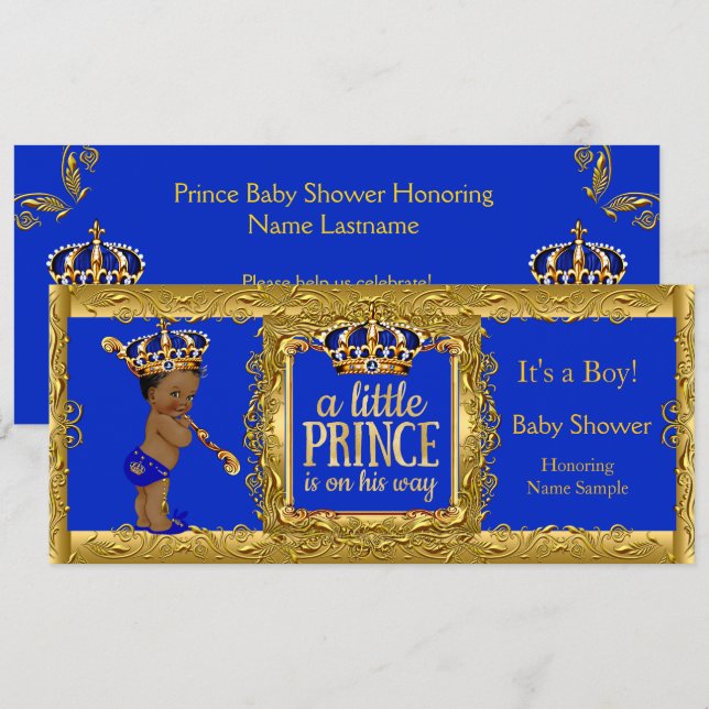 Boy Prince är på väg mot Royal Blue Guld Ethnic Inbjudningar (Fram/baksida)