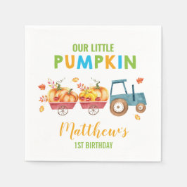 Boy Pumpkin 1st Birthday Blue Harvest Lastbil Pappersservett