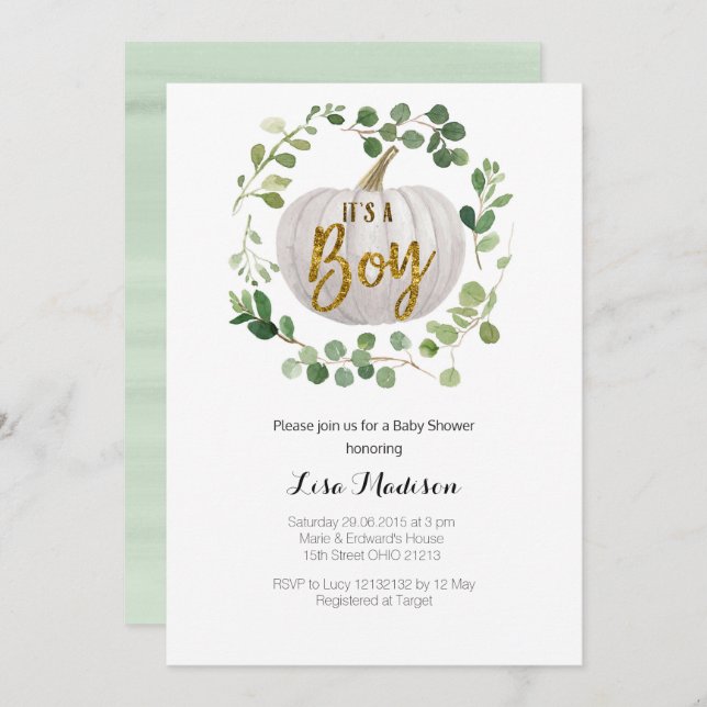 BOY Pumpkin Baby Shower-inbjudan Inbjudningar (Fram/baksida)