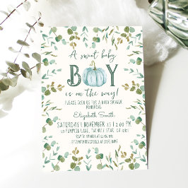 Boy Pumpkin & Eucalyptus Baby Shower Inbjudningar