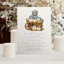 Boy Pumpkin Fall Bear Baby Shower Inbjudningar