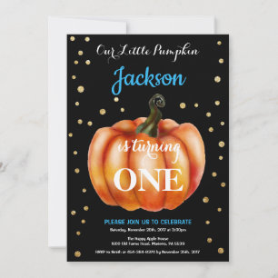 Boy Pumpkin Fall Birthday-inbjudan Guld Inbjudningar