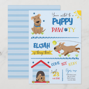 Boy Puppy Birthday Pawty Inbjudningar