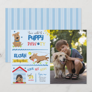 Boy Puppy Birthday Pawty Photo Inbjudningar