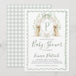 Boy Puppy Hund Baby Shower Preppy Sage Grönt Inbjudningar