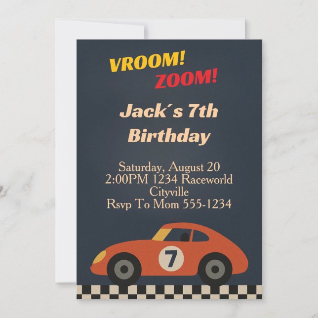 Boy Racing Birthday Inbjudningar (Framsida)