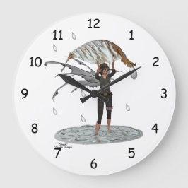 Boy Rain Fairy med Löv Wall Clock Stor Klocka