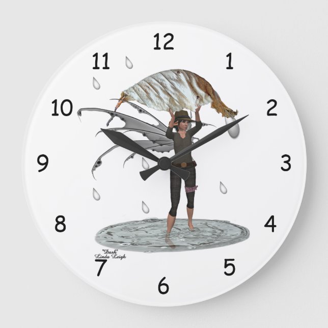 Boy Rain Fairy med Löv Wall Clock Stor Klocka (Framsida)
