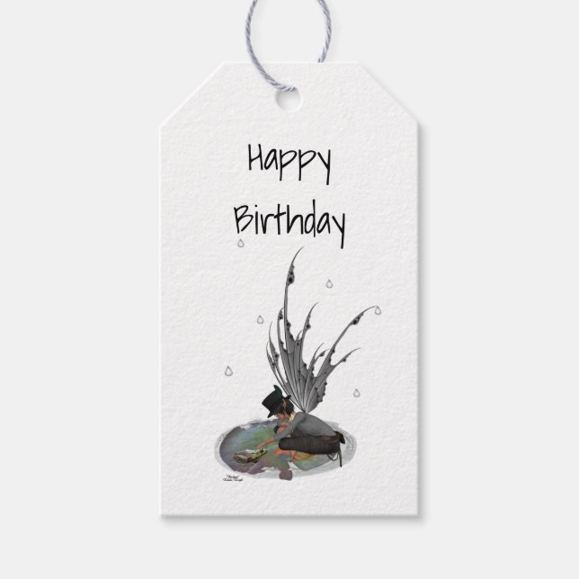 Boy Rain Fairy with Frog Gift Märkre Presentetikett (Framsidan)