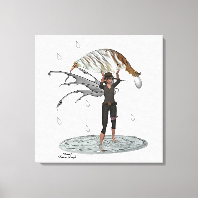 Boy Rain Fairy with Löv Stretched Kanvastryck (Framsida)