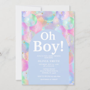 Boy Rainbow Balloons Blue Arch Baby Shower Inbjudningar