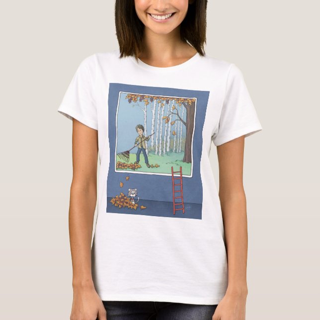 Boy raking lövs T-Shirt (Framsida)