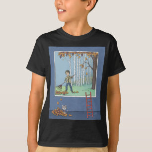 Boy raking lövs T-Shirt