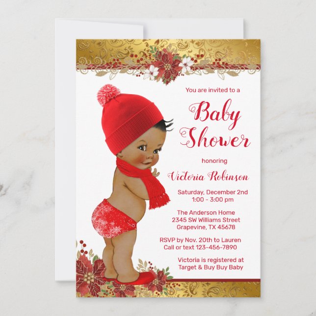 Boy Red Gold Jul Baby Shower African Inbjudningar (Framsida)