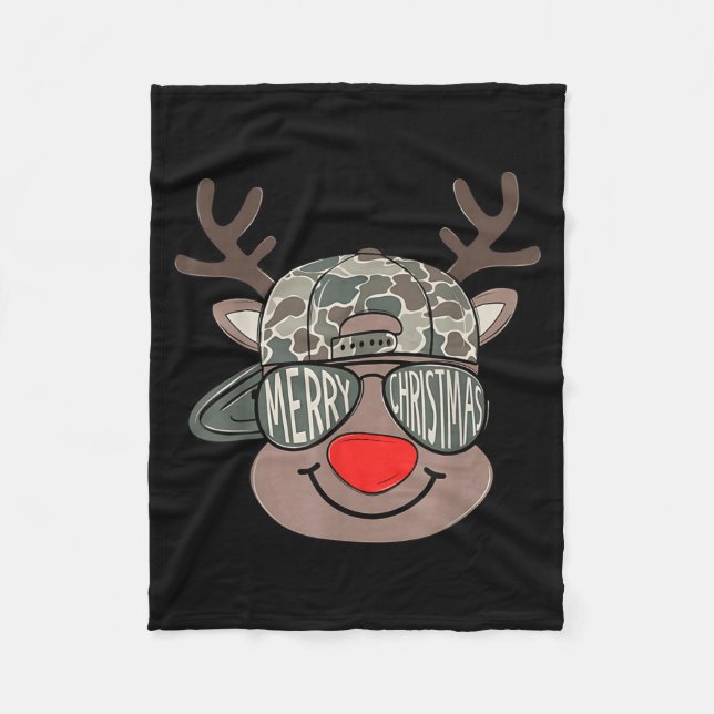 Boy Reindeer Hat Camo Hat Merry Christmas Xmas Boy Fleecefilt (Framsidan)