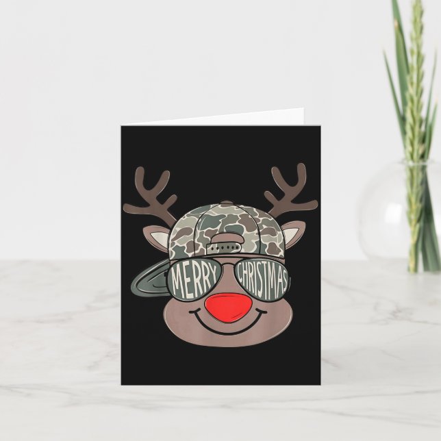 Boy Reindeer Hat Camo Hat Merry Christmas Xmas Boy Kort (Framsida)