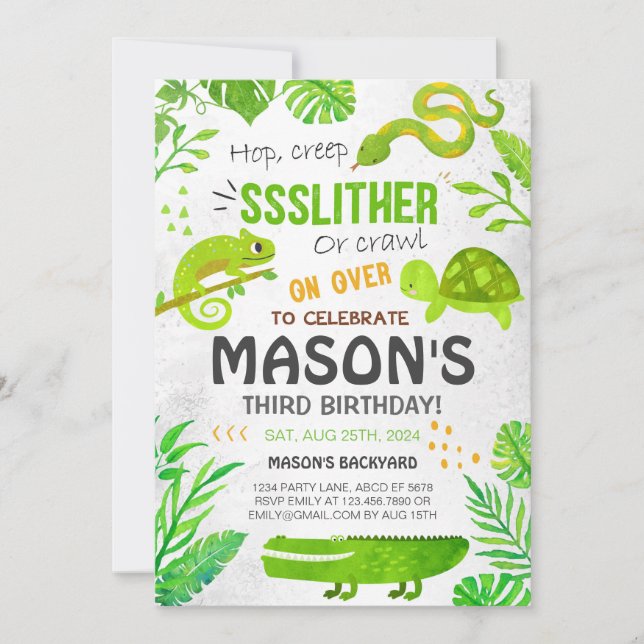 Boy Reptile Animals Birthday Inbjudningar (Framsida)