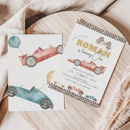 Boy Retro Tävling Car Födelsedagsfest Inbjudningar