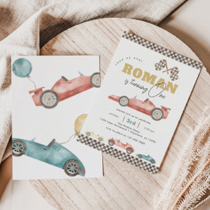 Boy Retro Tävling Car Födelsedagsfest Inbjudningar