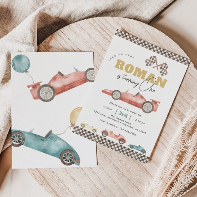 Boy Retro Tävling Car Födelsedagsfest Inbjudningar (Skapare uppladdad)