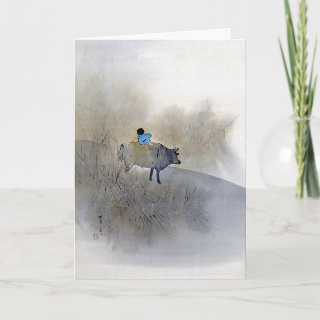 Boy Riding a Cow och Blowing a Flute, Seitei Kort (Framsida)