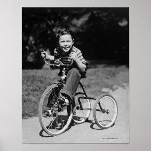 Boy Riding Tricycle Poster