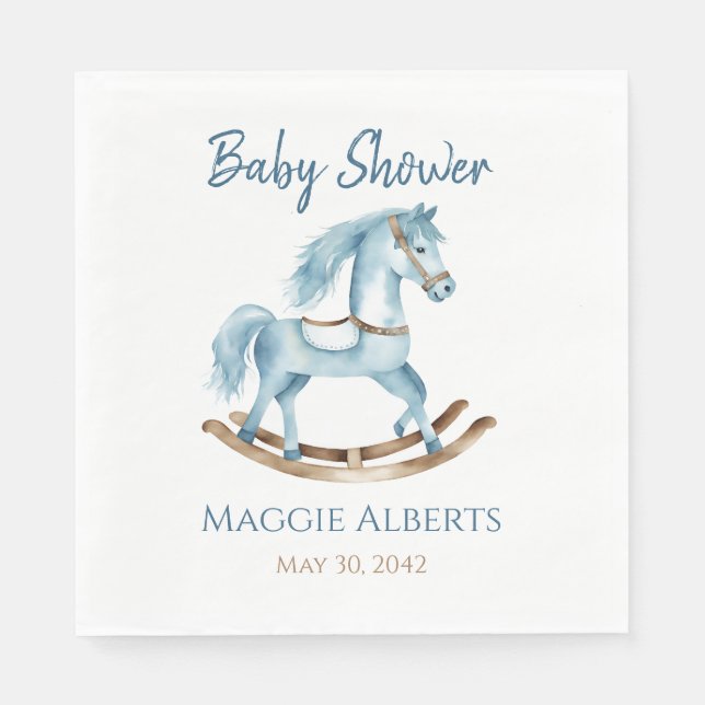 Boy Rocking Horse Baby Shower Napkin Blue Pappersservett (Framsidan)