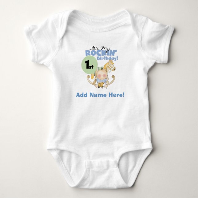 Boy Rockin's First Birthday Tshirt Tröja (Framsida)