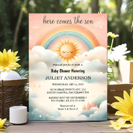 Boy Rosa Unique Himmel Cloud Sunshine Baby Shower Inbjudningar