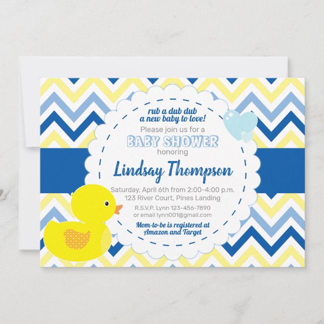 Boy Rubber Ducky Blue Baby Shower-inbjudan Inbjudningar (Framsida)