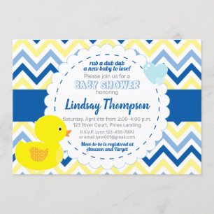 Boy Rubber Ducky Blue Baby Shower-inbjudan Inbjudningar