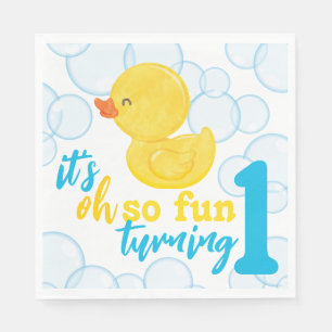 Boy Rubber Ducky Turning One First Birthday Pappersservett