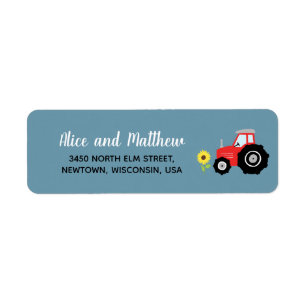 Boy Rustic Farm Tractor Baby Shower Returadress Etikett