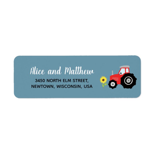 Boy Rustic Farm Tractor Baby Shower Returadress Etikett (Framsidan)