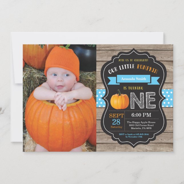 Boy Rustic Pumpkin Första födelsedagsinbjudan Inbjudningar (Framsida)