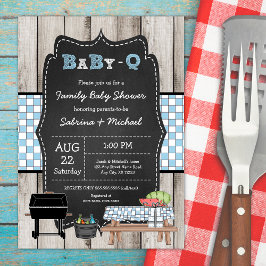 Boy Rustic Wood Family Baby Q Shower Inbjudningar